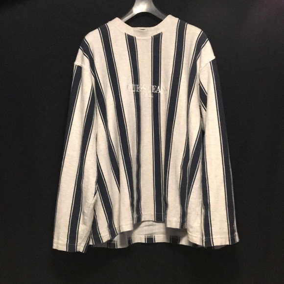 80’s vtg guess blue vertical stripe L/s - Picture 1 of 3